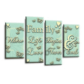 LR Family Wall Art Picture – Cream & Duck Egg Love Quote Framed 4 Panel Split Canvas Print | Ready to Hang | Modern Wall Art for Living Room, Bedroom & Office