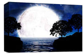 LR Abstract Landscape Wall Art Picture Blue Black White Big Moon Seascape Framed Canvas Print