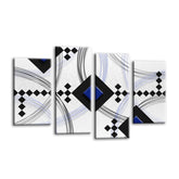 LR Blue Abstract Wall Art Picture – Black & White Modern Framed 4 Panel Split Canvas Print | Ready to Hang | Modern Wall Art for Living Room, Bedroom & Office