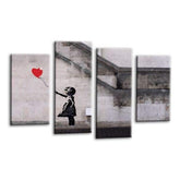 LR Banksy Wall Art Picture – Grey & Red Graffiti Art Framed 4 Panel Split Canvas Print | Ready to Hang | Modern Wall Art for Living Room, Bedroom & Office
