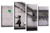 LR Banksy Heart Art Print Green Grey Balloon Girl Framed Canvas Split Wall Picture Ready to Hang
