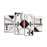 LR Red Abstract Wall Art Picture – Black & White Modern Framed 4 Panel Split Canvas Print | Ready to Hang | Modern Wall Art for Living Room, Bedroom & Office