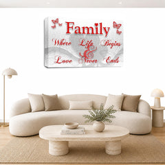 LR Family Love Quote Wall Art Picture – Red & White Framed Canvas Print | Ready to Hang | Modern Wall Art for Living Room, Bedroom & Office
