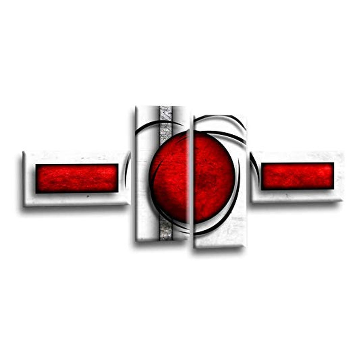 LR Red Abstract Wall Art Picture – Black & White Modern Framed 4 Panel Split Canvas Print | Ready to Hang | Modern Wall Art for Living Room, Bedroom & Office