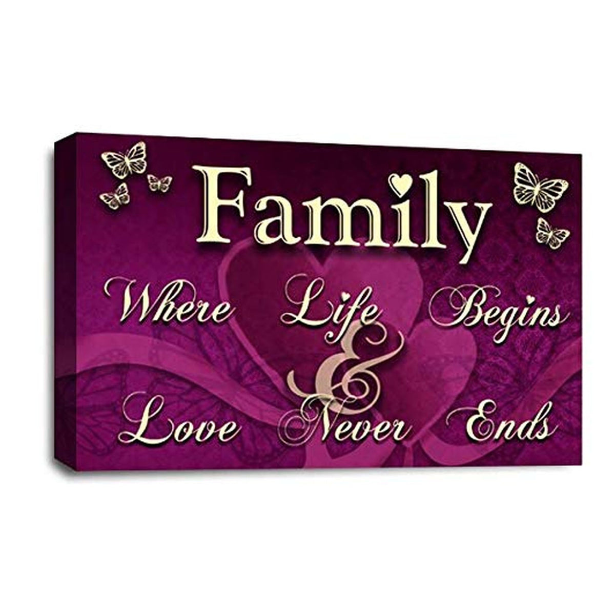 LR Family Love Quote Wall Art Picture – Purple & Cream Framed Canvas Print | Ready to Hang | Modern Wall Art for Living Room, Bedroom & Office
