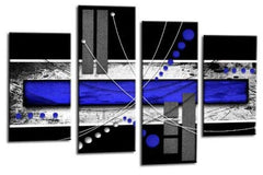 LR Abstract Canvas Art Print Blue Black White Squares Checks Love Split Wall Panel Picture