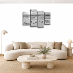 LR Sunset Love Quote Wall Art Picture – Grey & White Framed 4 Panel Split Canvas Print | Ready to Hang | Modern Wall Art for Living Room, Bedroom & Office