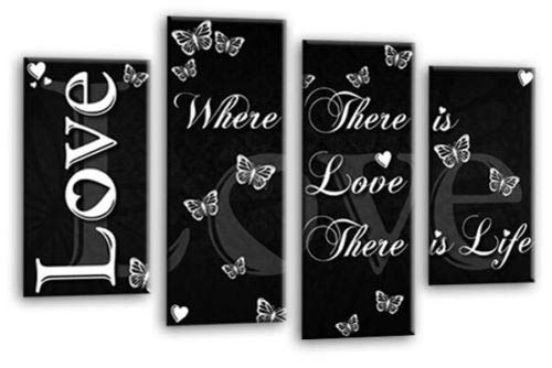 LR Love Wall Art Picture – Black & White Family Quote Framed 4 Panel Split Canvas Print | Ready to Hang | Modern Wall Art for Living Room, Bedroom & Office
