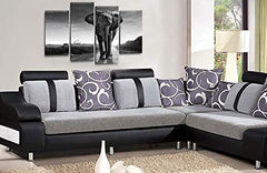 LR Elephant Sunset Wall Art Picture Grey White Animal Africa Framed Split Canvas Print Ready to Hang