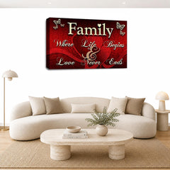 LR Family Love Quote Wall Art Picture – Red & Cream Framed Canvas Print | Ready to Hang | Modern Wall Art for Living Room, Bedroom & Office