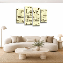 LR Love Quote Wall Art Picture – Cream & Brown Framed 4 Panel Split Canvas Print | Ready to Hang | Modern Wall Art for Living Room, Bedroom & Office