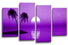 LR Sunset Beach Wall Art Picture Purple Palm Trees Island Framed Split Panel Canvas Ready to Hang