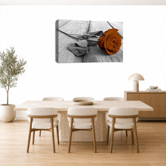LR Floral Brown Rose Wall Art Picture – Grey & White Framed Canvas Print | Ready to Hang | Modern Wall Art for Living Room, Bedroom & Office