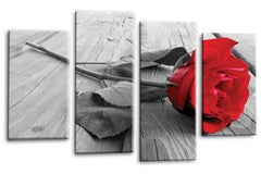 LR Red Rose Floral Wall Art Picture Flower Split Panel Framed Canvas Print Ready to Hang
