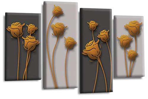 LR Orange Floral Rose Wall Art Picture Grey Abstract Flower Love Framed Split Panel Print Ready to Hang