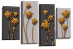 LR Orange Floral Rose Wall Art Picture Grey Abstract Flower Love Framed Split Panel Print Ready to Hang