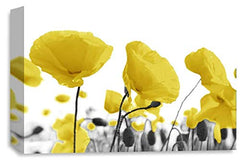 LR Floral Poppy Rose Wall Art Picture Yellow White Landscape Flower Picture Framed Print Ready to Hang