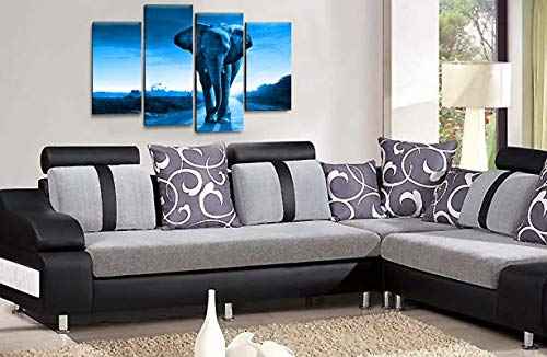 LR Elephant Sunset Wall Art Picture Blue Grey Animal Africa Framed Split Canvas Print Ready to Hang