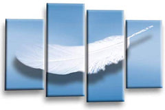 LR Abstract Blue Wall Art Picture Grey White Feather Dream Love Framed Split Canvas Print Ready to Hang