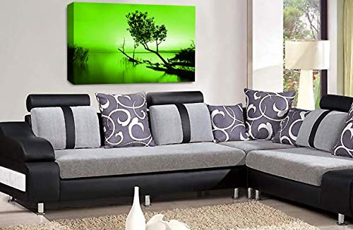 LR Seascape Wall Art Print Green Grey Sunset Landscape Framed Canvas Picture Ready to Hang