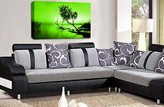 LR Seascape Wall Art Print Green Grey Sunset Landscape Framed Canvas Picture Ready to Hang