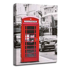 LR London Red Phone Box Wall Art Picture – Cityscape Framed Canvas Print | Ready to Hang | Modern Wall Art for Living Room, Bedroom & Office