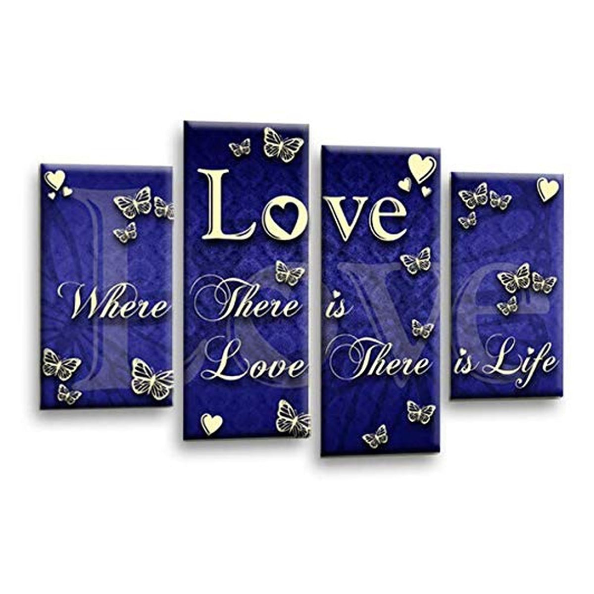 LR Love Quote Wall Art Picture – Blue & Cream Framed 4 Panel Split Canvas Print | Ready to Hang | Modern Wall Art for Living Room, Bedroom & Office