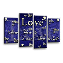 LR Love Quote Wall Art Picture – Blue & Cream Framed 4 Panel Split Canvas Print | Ready to Hang | Modern Wall Art for Living Room, Bedroom & Office