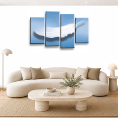 LR Abstract Blue Wall Art Picture – Grey & White Modern Framed 4 Panel Split Canvas Print | Ready to Hang | Modern Wall Art for Living Room, Bedroom & Office