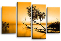 LR Sunset Landscape Lake Wall Art Picture Orange Brown Abstract Floral Framed Split Panel Canvas Print