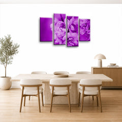 LR Floral Rose Wall Art Picture – Purple & Cream Framed 4 Panel Split Canvas Print | Ready to Hang | Modern Wall Art for Living Room, Bedroom & Office