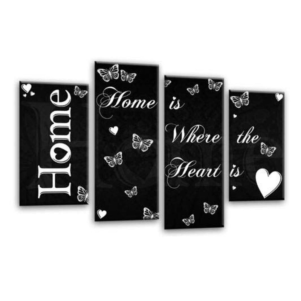 LR Love Quote Home Wall Art Picture – Black & White Framed 4 Panel Split Canvas Print | Ready to Hang | Modern Wall Art for Living Room, Bedroom & Office