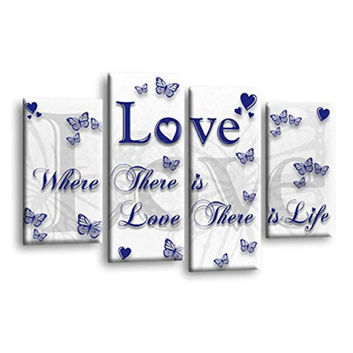 LR Love Quote Wall Art Picture – Grey, Blue & White Framed 4 Panel Split Canvas Print | Ready to Hang | Modern Wall Art for Living Room, Bedroom & Office