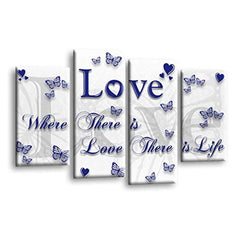 LR Love Quote Wall Art Picture – Grey, Blue & White Framed 4 Panel Split Canvas Print | Ready to Hang | Modern Wall Art for Living Room, Bedroom & Office