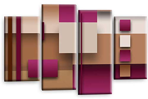 LR Purple Abstract Wall Art Picture Cream Squares Checks Framed Canvas Split Print Ready to Hang