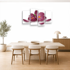 LR Floral Wall Art Picture – Purple & White Orchid Framed 4 Panel Split Canvas Print | Ready to Hang | Modern Wall Art for Living Room, Bedroom & Office