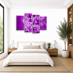 LR Floral Rose Wall Art Picture – Purple & Cream Framed 4 Panel Split Canvas Print | Ready to Hang | Modern Wall Art for Living Room, Bedroom & Office