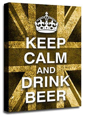 LR Keep Calm Wall Art Canvas Picture Drink Beer Brown Cream Union Jack Home Framed Panel Print Ready to Hang