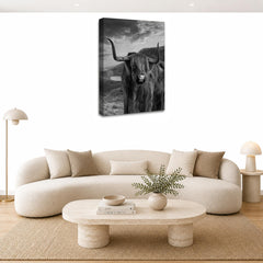 LR Highland Cow Stag Wall Art Picture Framed Canvas Print | Ready to Hang | Modern Wall Art for Living Room, Bedroom & Office