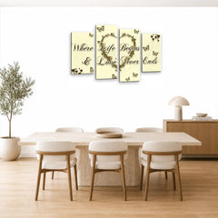 LR Love Wall Art Picture – Cream & Brown Quote Framed 4 Panel Split Canvas Print | Ready to Hang | Modern Wall Art for Living Room, Bedroom & Office