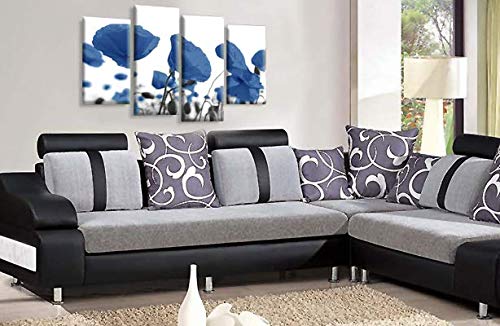 LR Floral Rose Poppy Wall Art Picture Blue White Flower Framed Split Canvas Print Ready to Hang