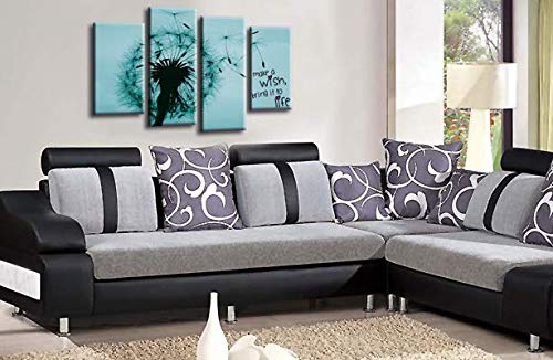 LR Abstract Floral Wall Art Picture Make a Wish Quote Grey Teal Framed Split Canvas Print