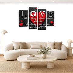 LR Love Wall Art Picture – Grey & Red Quote Framed 4 Panel Split Canvas Print | Ready to Hang | Modern Wall Art for Living Room, Bedroom & Office