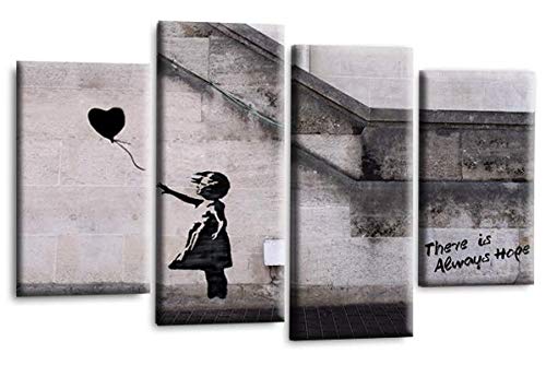 LR Banksy Canvas Wall Art Picture Black Grey Balloon Girl Framed Love Graffiti Split Panel Print