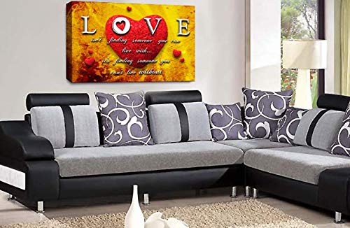 LR Love Quote Wall Art Picture Yellow Red Heart Framed Canvas Print Ready to Hang