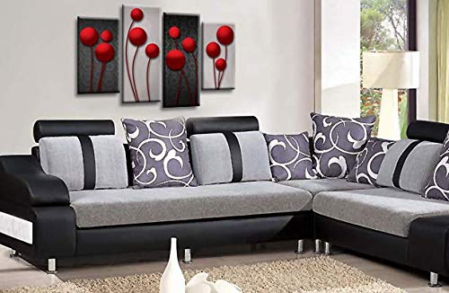 LR Red Floral Rose Wall Art Picture Grey Abstract Flower Love Framed Split Panel Print Ready to Hang
