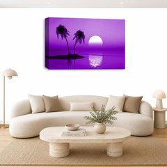 LR Sunset Beach Wall Art Picture – Purple Seascape Framed Canvas Print | Ready to Hang | Modern Wall Art for Living Room, Bedroom & Office