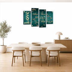 LR Love Quote Wall Art Picture – Teal & Cream Framed 4 Panel Split Canvas Print | Ready to Hang | Modern Wall Art for Living Room, Bedroom & Office