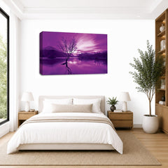 LR Landscape Sunset Wall Art Picture – Purple & Cream Seascape Framed Canvas Print | Ready to Hang | Modern Wall Art for Living Room, Bedroom & Office