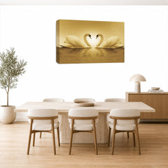 LR Love Heart Swans Wall Art Picture – Cream & White Framed Canvas Print | Ready to Hang | Modern Wall Art for Living Room, Bedroom & Office